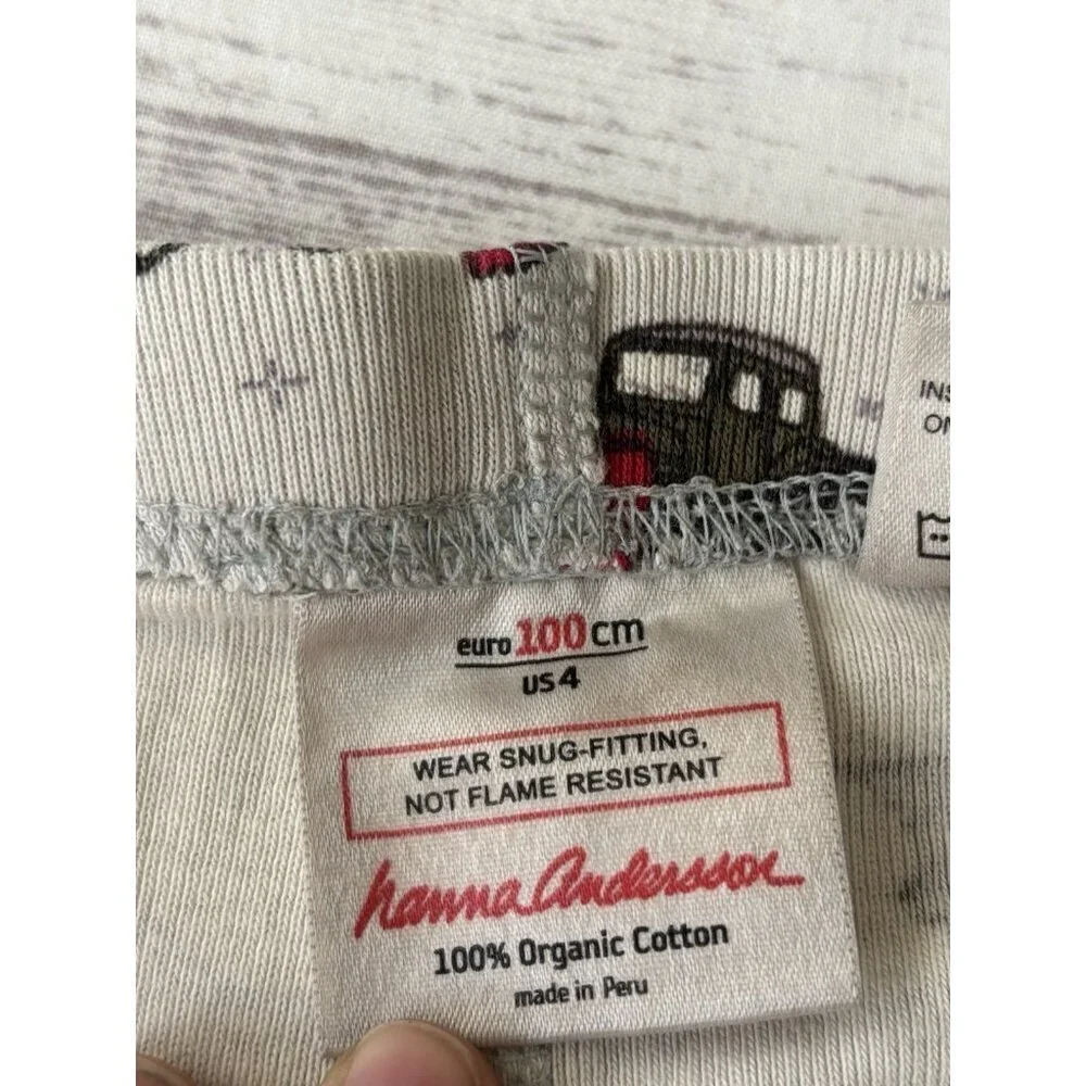 Hanna Andersson 100% Organic Cotton‎ Long John Kids Snow Plow Winter Pajamas 4T